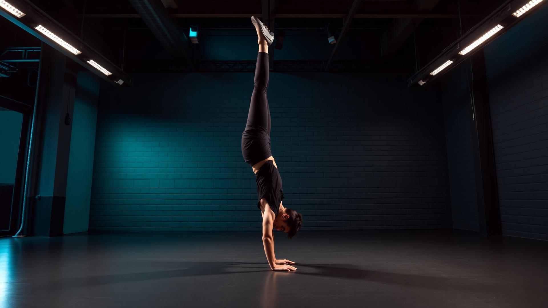 Athlete training core on parallettes